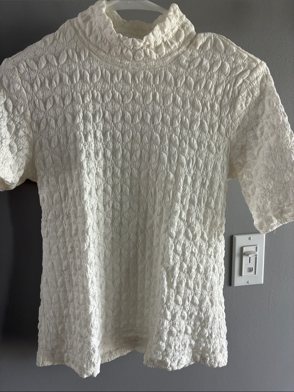Tahari Textured Short Sleeve Ivory Mock Neck Top